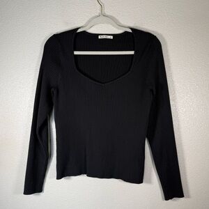 Marine Layer Ribbed Long Sleeve Sweater Top in Black - Size XL R16